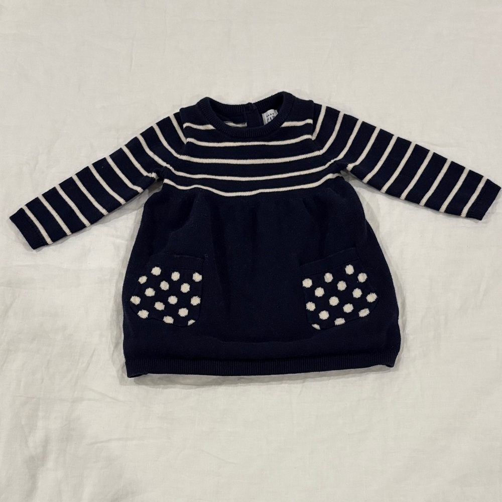 2/$20 GAP Baby Navy and Cream Striped Knit Sweater Dress